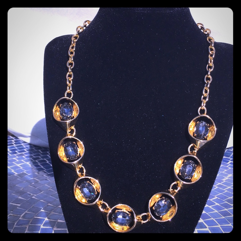 Statement necklace in gold tone and Smokey stones - Picture 1 of 8